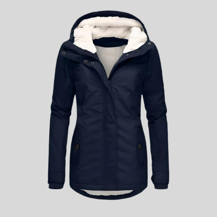 Women's Waterproof Rain Jacket with Hood and Extended Back Hem