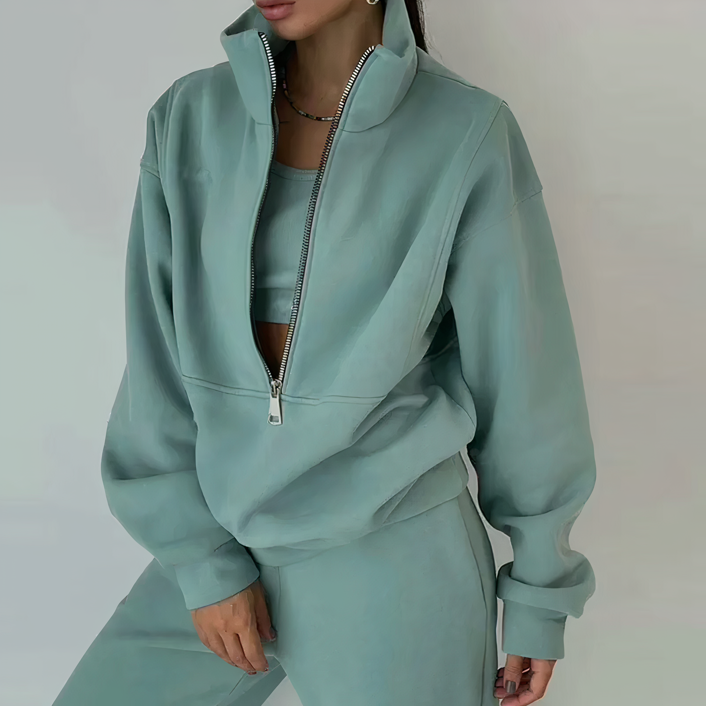 Women's 2-Piece Tracksuit Set with Half-Zip Pullover and Joggers